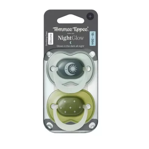 Tommee Tippee Night Glow nyugtató cumi 18-36 hó, 2 db - kék/zöld