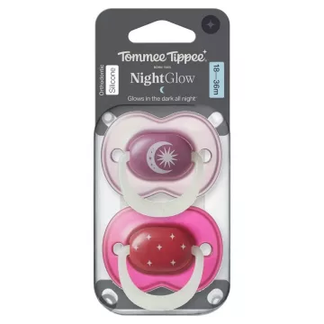   Tommee Tippee Night Glow nyugtató cumi 18-36 hó, 2 db - piros/lila