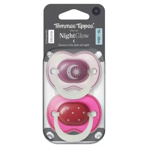 Tommee Tippee Night Glow nyugtató cumi 18-36 hó, 2 db - piros/lila
