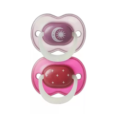 Tommee Tippee Night Glow nyugtató cumi 18-36 hó, 2 db - piros/lila