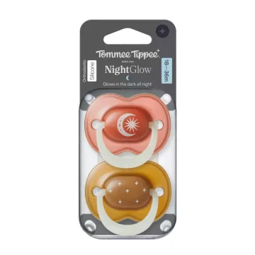   Tommee Tippee Night Glow nyugtató cumi 18-36 hó, 2 db - barna/bordó
