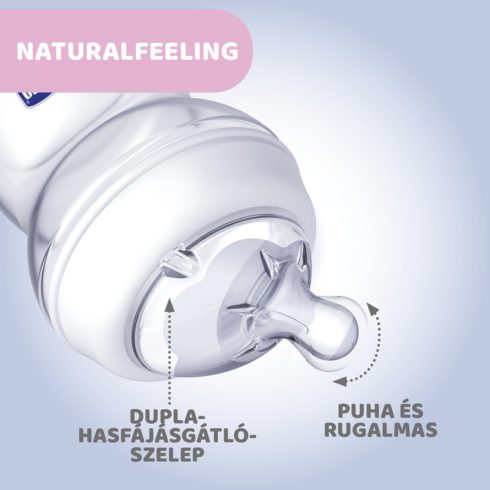 Chicco NaturalFeeling 250 ml cumisüveg közepes folyású 2 hó+ rózsaszín bagoly 


