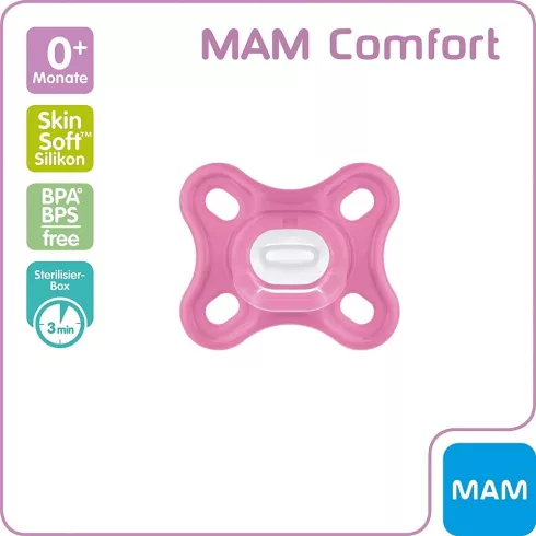 MAM Comfort szilikoncumi 0+  rózsaszín