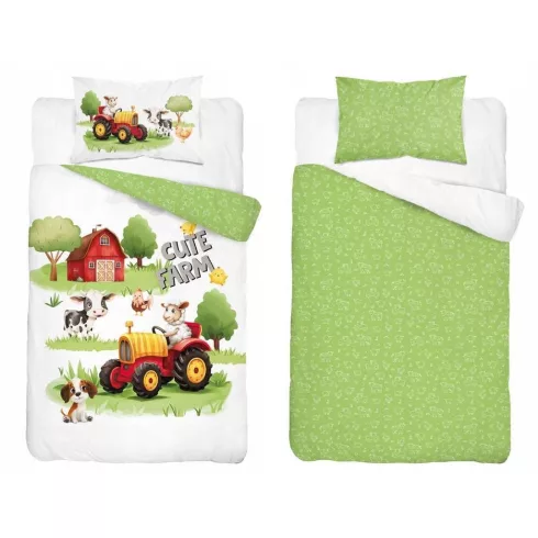 Pamut ágynemű huzat 90*120 cm - Cute Farm piros traktorral 