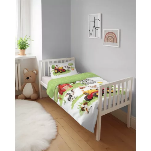 Pamut ágynemű huzat 90*120 cm - Cute Farm piros traktorral 