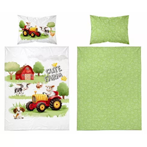 Pamut ágynemű huzat 100*135 cm - Cute Farm piros traktorral