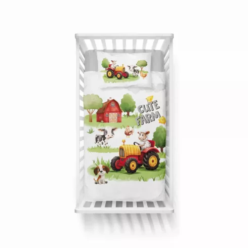 Pamut ágynemű huzat 100*135 cm - Cute Farm piros traktorral