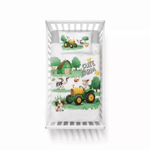 Pamut ágynemű huzat 100*135 cm - Cute Farm zöld traktorral