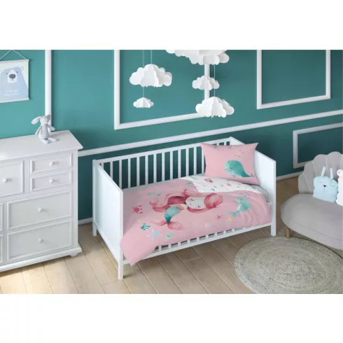Pamut ágynemű huzat 90*120 cm - Kis Hableány púderrózsaszín 