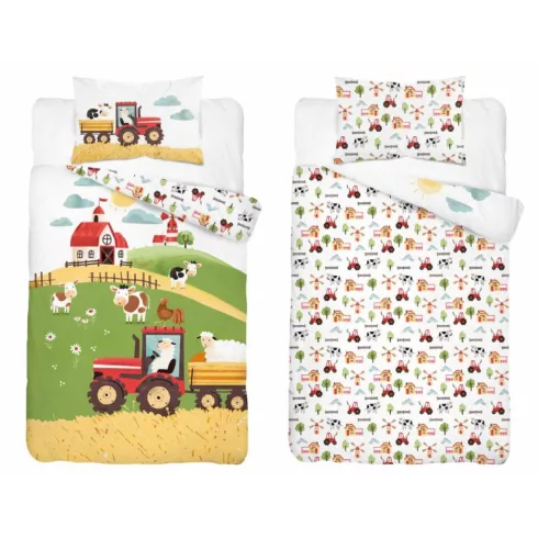 Pamut ágynemű huzat 90*120 cm - Napos farm piros traktorral