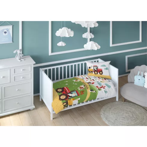 Pamut ágynemű huzat 90*120 cm - Napos farm piros traktorral