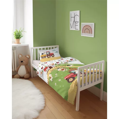 Pamut ágynemű huzat 90*120 cm - Napos farm piros traktorral