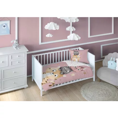 Pamut ágynemű huzat 90*120 cm - Cuki Cicák rózsaszín