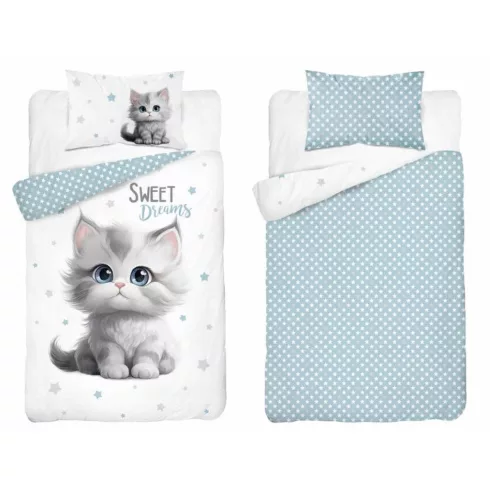 Pamut ágynemű huzat 90*120 cm - Cica kék