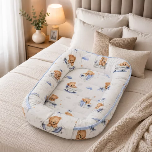 Baby Shop babafészek 55x75 cm - Mackó álom kék