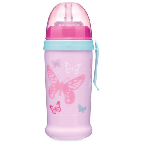 Canpol Sport itatópohár cseppmentes szívószállal 350 ml 12h+ Pillangók rózsaszín 