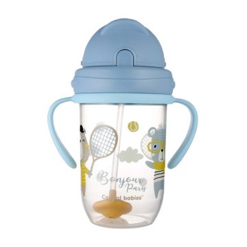   Canpol Cseppmentes szívószálas itatópohár nehezékkel 270 ml (6h+) - Kék Maci 