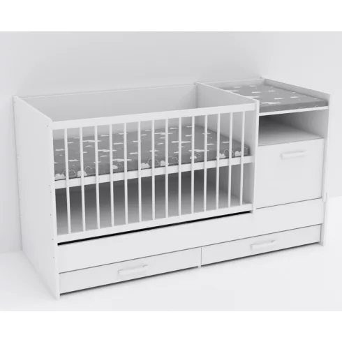 Baby Shop Basic – kombiágy (ágyneműtartóval) bordázott fehér