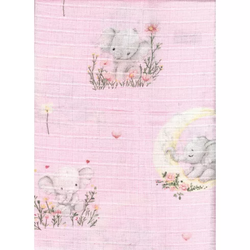 Mintás textil pelenka 1db-os - Kis elefánt rózsaszín 