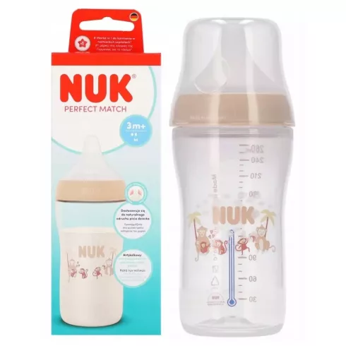 NUK Perfect Match Temperature Control cumisüveg 260 ml 3+hó - Majom 