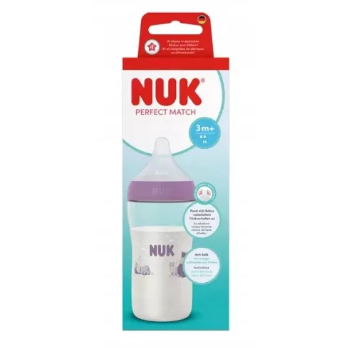 NUK Perfect Match Temperature Control cumisüveg 260 ml 3+hó - Víziló 