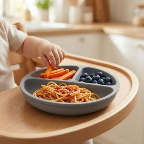 Bocioland szilikon osztott tányér tapadókoronggal  6m+ s.szürke