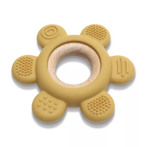 Lorelli Virág szilikon és bükkfa rágóka - Yellow 