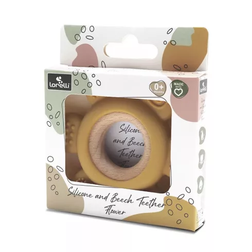 Lorelli Virág szilikon és bükkfa rágóka - Yellow 