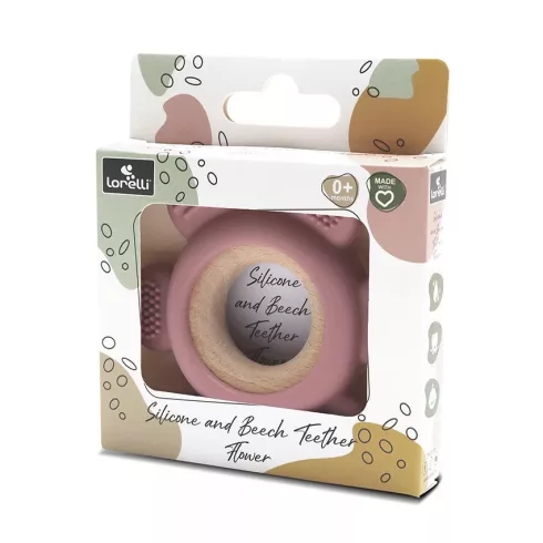 Lorelli Virág szilikon és bükkfa rágóka - Deep Pink 