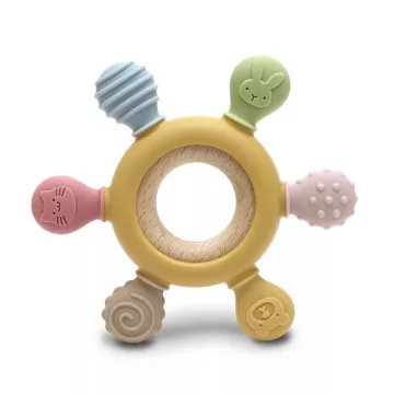   Lorelli Kormánykerék szilikon és bükkfa rágóka - Yellow 