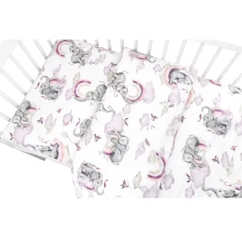 Baby Shop ágynemű huzat 90*120cm - szivárványos elefánt rózsaszín 