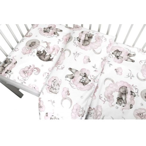 Baby Shop ágynemű huzat 90*120cm - Felhőn alvó állatok rózsaszín