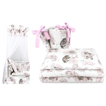    Baby Shop 4 részes babaágynemű - Felhőn alvó állatok rózsaszín 