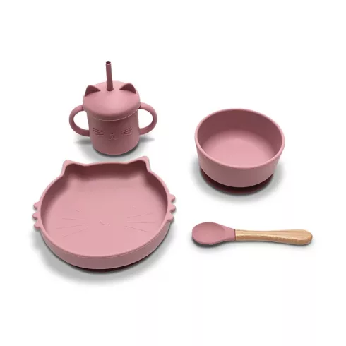 Lorelli Természetes szilikon 4 db-os étkészlet - Deep Pink 