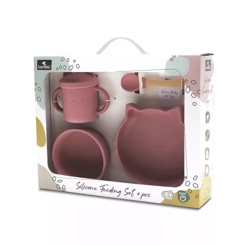 Lorelli Természetes szilikon 4 db-os étkészlet - Deep Pink 