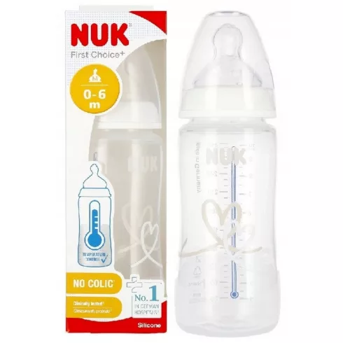 NUK First Choice Temperature Control cumisüveg 300 ml 0-6 m - Fehér szíves