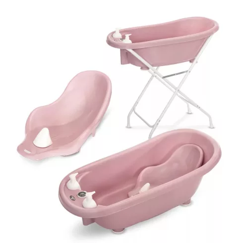 Lorelli kád leeresztő dugóval, babatartóval 88 cm + kádállvány - Nordic Pink