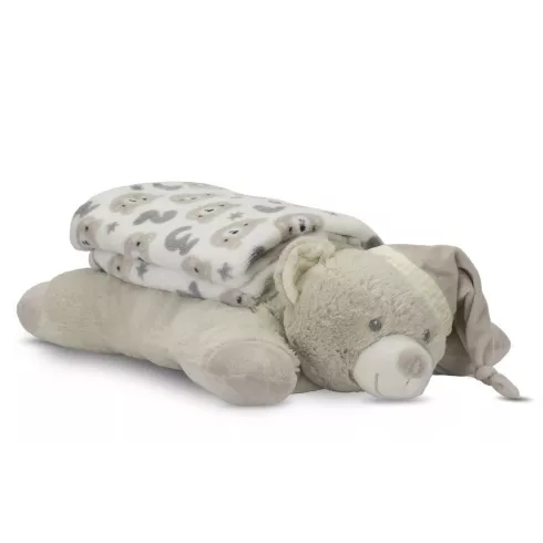 Lorelli Poffy Duo takaró 75x90 cm párnával 45x30 cm - White Beige Teddy Bear