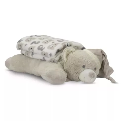 Lorelli Poffy Duo takaró 75x90 cm párnával 45x30 cm - White Beige Teddy Bear
