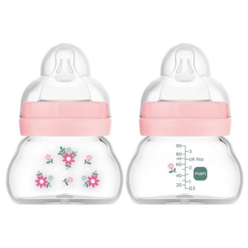   Mam  Feel Good 90ml  Premium üvegből készült cumisüveg Extra lassú átfolyás 0+ rózsaszín