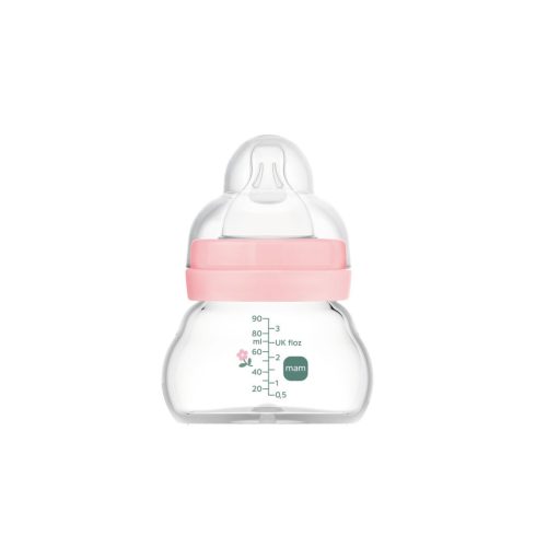 Mam  Feel Good 90ml  Premium üvegből készült cumisüveg Extra lassú átfolyás 0+ rózsaszín