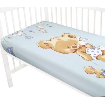   Baby Shop pamut,gumis lepedő 60*120 cm - kék "Mika" maci