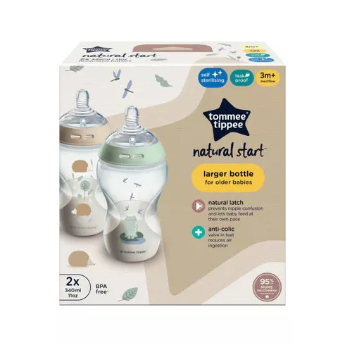Tommee Tippee Natural Start 2*340ml cumisüveg 3 hó + (Süni/ Béka)