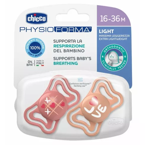 Chicco Physio Forma Light szilikon cumi 2 db, 16-36 hó - rózsaszín