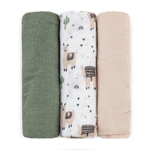 Bambusz muszlin 3db-os pelenka 68 x 68 cm - Llama Vibes