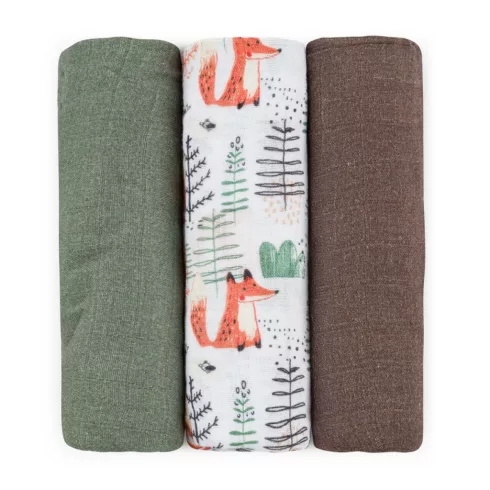 Bambusz muszlin 3db-os pelenka 68 x 68 cm - Moussy Forest Fox 