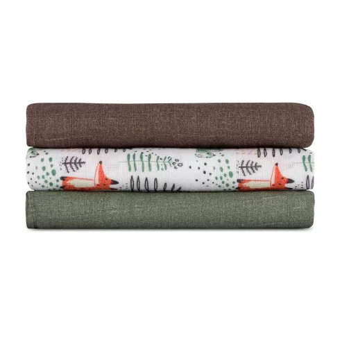 Bambusz muszlin 3db-os pelenka 68 x 68 cm - Moussy Forest Fox 