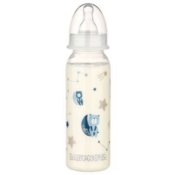   Baby-Nova éjszakai cumisüveg M-es szilikon cumival 240 ml - maci
