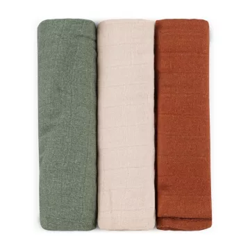 Bambusz muszlin 3db-os pelenka 68 x 68 cm - Earth Tones