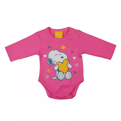 Hosszú ujjú baba body Snoopy mintával  (62) - világos pink